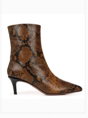 Franco Sarto Leather Kitten Heel Bootie Taupe Snake Print  SZ 9.5